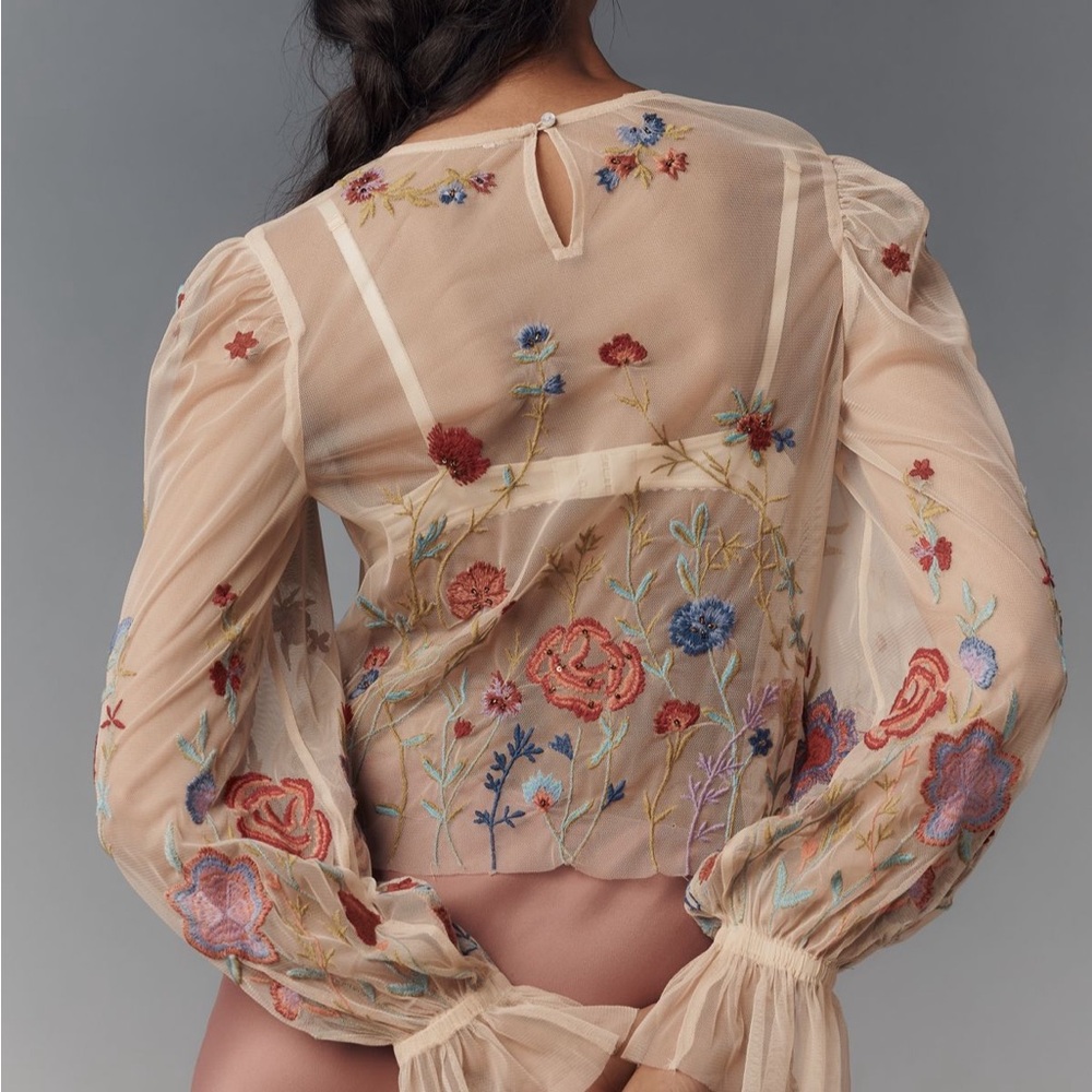The Layla Long Sleeve Appliqué Mesh Blouse - Picture 3 of 5